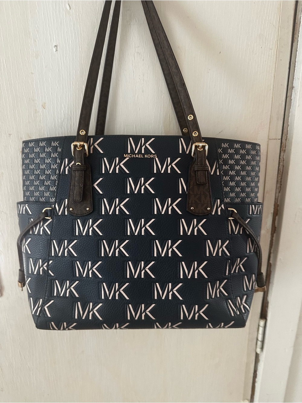 Michael Kors Navy and White MK Logo Tote